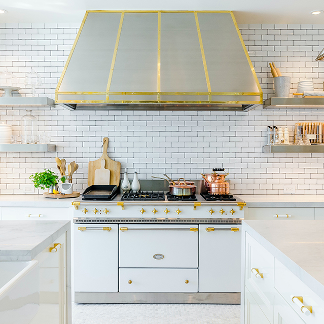 Gold and white kitchen oven
